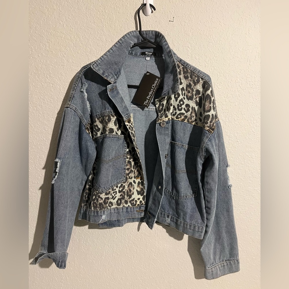 Boutique Cheetah Print Denim Jacket
